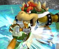 Bowser gnaws on Fox after grabbing him with Koopa Klaw.