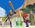 Link and Mario preparing to swing the Home-Run Bat.