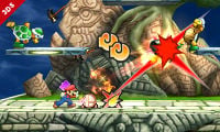 Mario fighting Hammer Bros. in Smash Run.