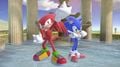 Knuckles posing with Sonic on Palutena's Temple.