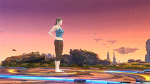 The Wii Fit Trainer charges her Up Smash.