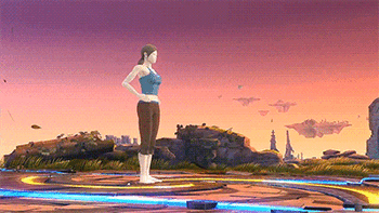 The Wii Fit Trainer charges her Up Smash.