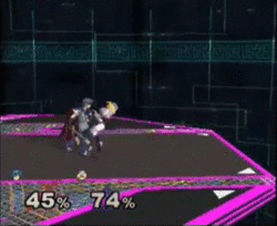 Marth pivoting a forward smash in Melee.
