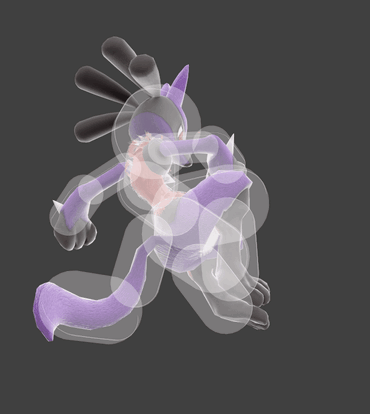 This is a .gif showcasing the hitbox visualization for Lucario's Air dodge.