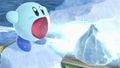 An Ice Shot projectile near Kirby in Ultimate.