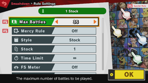 The Rules screen for Smashdown in Super Smash Bros. Ultimate.