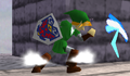 Link throwing the boomerang in Smash 64.