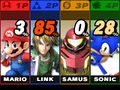 Damage meters in Super Smash Bros. for Nintendo 3DS, displayed on the touch screen.