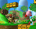 Bowser, Yoshi, and Kirby in Yoshi's Island in Super Smash Bros. Melee