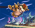 Bowser being hit by the Excitebikes.