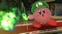 Kirby using Green Fireball on Luigi's Mansion.