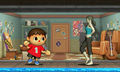 Villager and Wii Fit Trainer in the hobby interior.