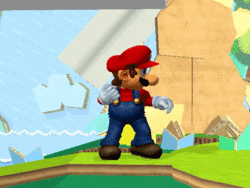 Mario performing a jump-canceled grab in Melee.