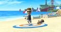 Steve, a Mii, playing Frisbee Dog in Ultimate.