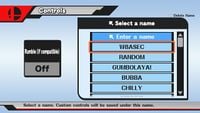 The Name entry screen in Super Smash Bros. for Wii U.