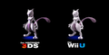 The differences between Mewtwo's models for Super Smash Bros. for Nintendo 3DS and Super Smash Bros. for Wii U. The latter version's model was used for Mewtwo's official artwork on Club Nintendo prior to its official trailer.