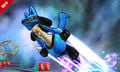Lucario using Extreme Speed on the stage.