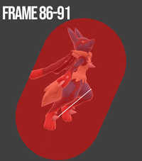 This shows a hitbox visualization for the initial leap that Lucario does as Mega Lucario during their Final Smash, Aura Storm.