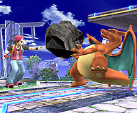 Found on Smash Bros. Dojo. Pokemon Trainer's Charizard using Rock Smash.