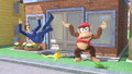 Near the end of his dash attack behind Diddy Kong on Onett.