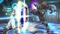 Ganondorf about to use Wizard's Foot on Palutena's Reflect Barrier.