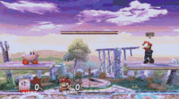 First, Kirby shows the length of his shield drop animation by holding down shield during it. Then, he drops the shield and performs an up smash during the animation.