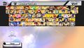The character selection screen in Super Smash Bros. for Wii U with all of the characters unlocked and all DLC characters purchased.