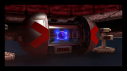 Two R.O.B.s arm a Subspace Bomb in Zelda Taken/Peach Taken cutscene in The Subspace Emissary of Super Smash Bros. Brawl.