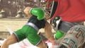 Little Mac punching Ganondorf on the stage.