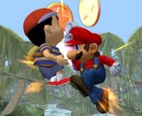 Mario using Super Jump Punch on Ness.