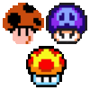 Poison Mushrooms as they appeared in the Japanese Super Mario Bros. 2, its SNES Super Mario All Stars remake Super Mario Bros.: The Lost Levels" and Super Mario Kart.