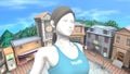 Female Wii Fit Trainer on the city transition of the stage in Ultimate.