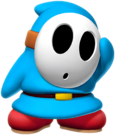 A blue Shy Guy from Paper Mario: Color Splash
