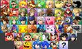 The character selection screen in Super Smash Bros. for Nintendo 3DS with all non-DLC characters unlocked.