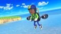 Mike, a Mii, flying with a Rocket Belt in Ultimate.
