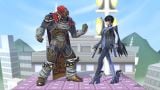 Screenshot that shows the difference in size between Bayonetta and Ganondorf during normal gameplay.