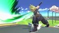 Cloud performing his forward smash on the stage.