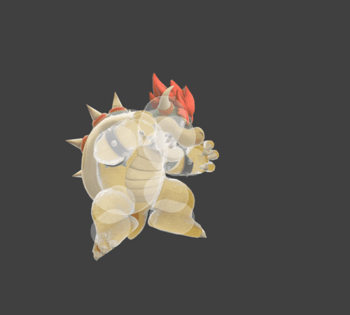 Hitbox visualization for Bowser's forward aerial