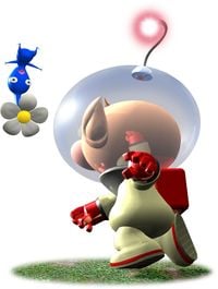 Art of Olimar throwing a Pikmin. Source.