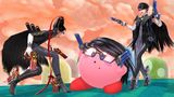 Kirby with Bayonetta's hair and glasses.