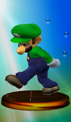 Luigi trophy from Super Smash Bros. Melee.