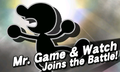 Mr. Game & Watch's unlock notice in Super Smash Bros. for Nintendo 3DS.