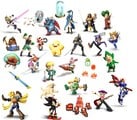 A collection of all Assist Trophies, as well as an actual Assist Trophy.