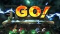 The announcer giving the "GO!" signal in Super Smash Bros. Ultimate to begin the match.