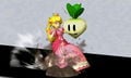 Peach pulling a vegetable from out of the ground in Super Smash Bros. for Nintendo 3DS.