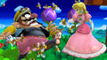 Wario is afflicted by bees flung by Peach.