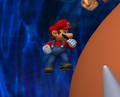 Mario standing on an invisible space to the sides of the edge