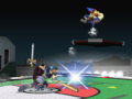 Marth successfully KOing Falco with the bat.