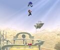 Mario bouncing on Sonic's Spring.