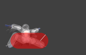 Hitbox visualization for Bayonetta's Afterburner Kick landing